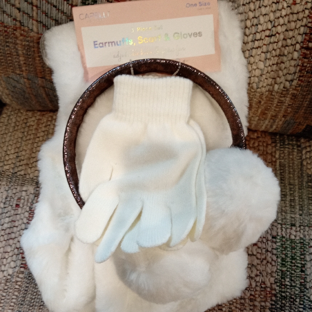 Girls Capelli Ivory Earmuffs, Scarf, and Gloves Set